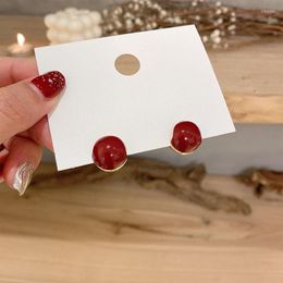 Stud Earrings SRCOI Trendy Geometric Round Red Acrylic Mini Ear Buckle Simple Alloy Temperament Sweet Small Earring Women Girl Jewellery