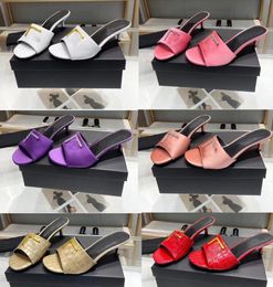 Luxury sandals women mule Tom- slipper shoes heel Open toe Buckle Embellished satin leather mules summer pop sandals flip flop dress wedding box 35-42