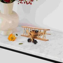 Garden Decorations Retro Wooden Plane Ornament Flying Toys Boy Miniature Desktop Vintage Airplane Model Room Decor Office Trim