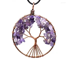 Pendant Necklaces Hand-woven Retro Tree Of Life Necklace With Bronze Wire For Women Reiki Healing 7 Chakra Natural Crystal Gravel Jewellery