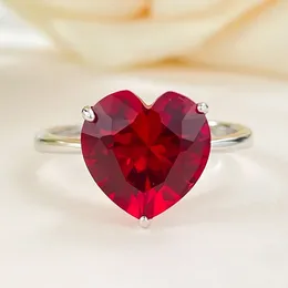 Cluster Rings Heart Shaped High Carbon Diamond Red Ring Love Europe And America Simple Atmospheric S925 Silver
