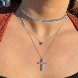 Plata 925 Minimalist Pendant Layer Tennis Necklaces Zirconia Dainty 18k Gold S925 Sterling Silver Cross Necklace