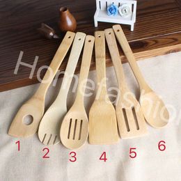 Eco-friendly Wooden Soup Spoons Bamboo Spoon Spatula 6 Styles Kitchen Cooking Utensil Turners Slotted Mixing Holder Shovels C450