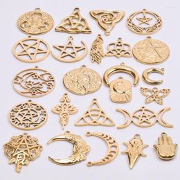 Pendant Necklaces 9Pcs/Lot Stainless Steel Witchcraft Sun Moon Pentagram Amulet Charms Punk Fatima Hamsa Hand Jewellery Accessories