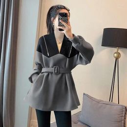 Women's Hoodies Fat MM Waist Wrapped Hatless Small Sweater For Women Spring Loose Design Spliced Top