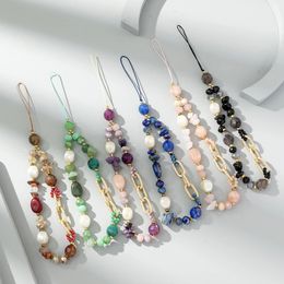 Phone Straps Fashion Stone Acrylic Beaded Mobile Phone Chain Women's Anti Loss Wristband Color Mobile Phone Strap 231109