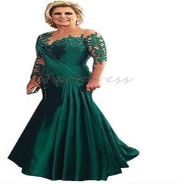 Gorgeous Green Mother of The Bride Dress 2024 Plus Size Mermaid Long Sleeve Wedding Guest Evening Dress Lace Formal Mom Special Occasion Party Gowns Vestios De Gala