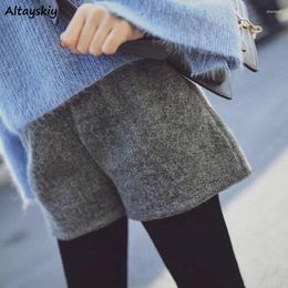 Women's Shorts Woollen For Women Korean Fashion Autumn Winter Baggy Simple Elastic High Waist College All-match Vintage Style Students