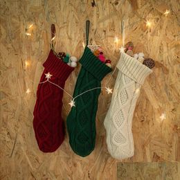 Christmas Decorations Socks Candy Knitted Rhombus Woollen Gift Bag Scene Layout Ornaments 46Cm Large Drop Delivery Home Garden Festive Dhhiu