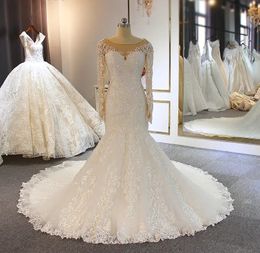2024 Luxus Meerjungfrau Hochzeit Kleid Frauen Scoop Lange Ärmel Perlen Stickerei Spitze Brautkleid Vestidos De Novia Customed