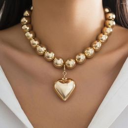 Choker Salircon Gothic Hollow CCB Heart Shaped Pendant Clavicle Necklace Punk Metal Big Ball Chain Women Statement Jewelry Gift