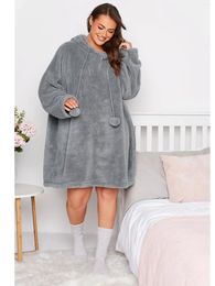 Outerwear Plus Size Casual Autumn Winter Teddy Hoodie Dress Women Long Sleeve Pocket Front Loose Snuggle Clothing 5XL 6XL