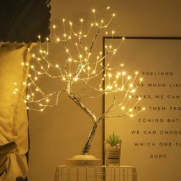 Faux Floral Greenery Mini Christmas Tree Artificial Plants Led Button Copper Wire Lamp Night Light Home Decor Festival Decoration 8 lighting Modes 231109