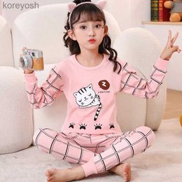 Pyjamas Children Pyjamas Winter Clothing Set For Boys Girls Tops + Pants 2PCS Sleepwear Cartoon Cat Cotton Kids PyjamasL231109