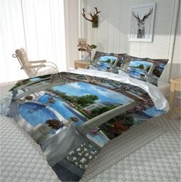 New Arrival 3d Bedding Sets balcony Swimming pool Pillowcase Polyester Bed Set Home Textiles Duvet Cover