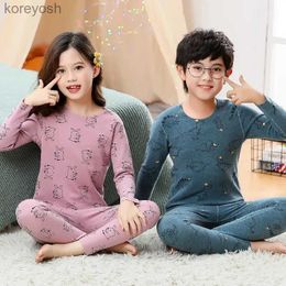 Pyjamas Autumn Winter Thermal Underwear Suit Girls Clothing Sets Boys Pyjama Sets Baby No Trace Warm Sleepwear Candy Colours Kids ClothesL231111