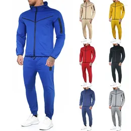 Men's Tracksuits Fashion Men Tracksuit Spring Autumn Solid Colour Polyester 2pcs Hoodie And Pants Casual Sportswear Fitness Jogging Suit