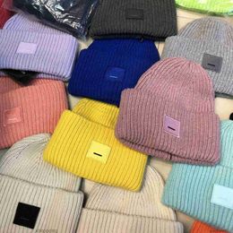 Beanie Hat Winter Hats Ac Square Smiley Face Wool Knitted Version Female Warm Elastic Fitted