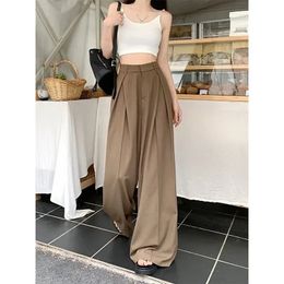 Women's Pants Capris Deeptown Elegant Classic Formal Suit Pants Women Loose Vintage Korean Style Pleated Old Money Wide Baggy Palazzo Office Trousers 231108