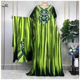 Ethnic Clothing Muslim Abayas Summer Party Dress Short Sleeve With Big Scarf Printing Floral Loose Cotton Maxi Islam Women African