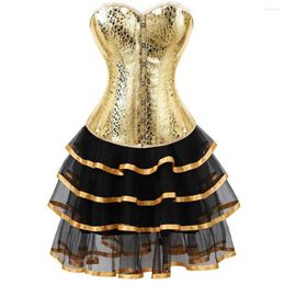 Bustiers & Corsets Women Burlesque Dancer Dress Cosplay Halloween Sexy Underbust Bustier Corset With Mini Skirt Gothic Set Plus Size