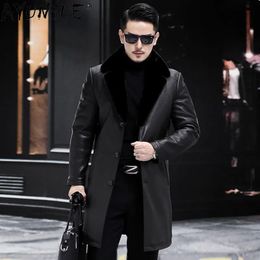 Men's Jackets AYUNSUE Genuine Deerskin Leather Jacket Men Winter Mink Fur Liner Coats Coat Warm Clothes Jaqueta SGG723 231108