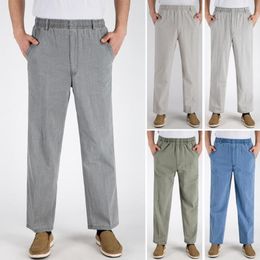 Men's Pants Leisure Straight Wide Leg Anti-pilling Versatile Solid Color Middle Aged Flax Male Clothing