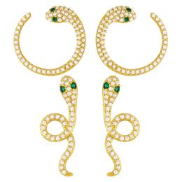 Personality Exaggerated Snake-shaped Earrings With Diamonds Retro Hip-hop C-shaped Snake Female Stud