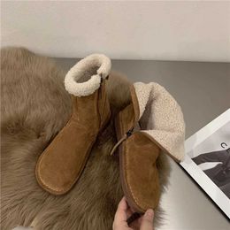 Boots Life-saving Small Stove~frosted Leather Flat Bottomed Snow Boots Cotton Shoes Women's Winter Plush Insulation Soft Soled Boots