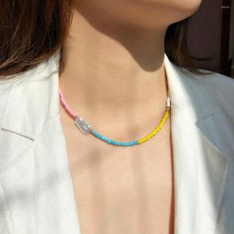 Chains Colorful Bead Necklace Bohemia Ethnic Beaded Choker Clavicle Irregular Fake Pearl Pendant For Women Girls