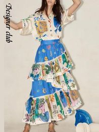 Skirts Women Colorful Print Ruffled Irregular Hem Skirt Chic High Waist Elastic Pleated 2023 Summer Lady Holiday Streetwear