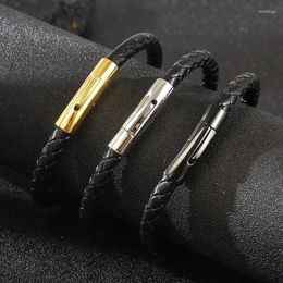 Charm Bracelets Classics Stainless Steel Leather Bracelet For Men Hip Hop Simple Braided Brown Bangle Fashion Jewellery