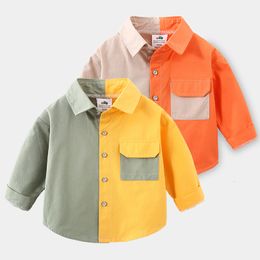 Kids Shirts Spring Autumn Design 2 3 4 6 8 10 Years Children Long Sleeve Pocket Colour Patchwork Cotton Shirts For Baby Kids Boys 230408