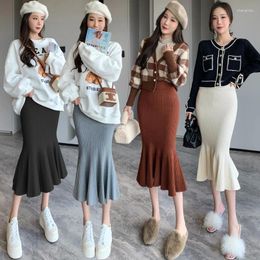 Skirts Knitted Trumpet Skirt Women Korean Style High-waisted Mid-length Female Elegant Slim-fit Wrap Hip Black Faldas Mujer