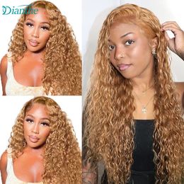 Brazilian Curly Human Hair Wig Transparent Honey Blonde Lace Wigs For Women Pre Plucked Colored blonde Wigs 4x4 Closure Wig