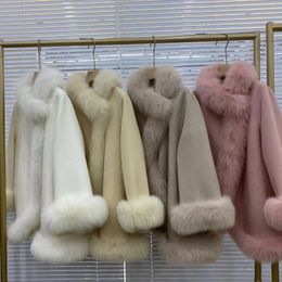 Women's Fur Faux 2023 Winter Women Natural Collar Jacket Warm Cashmere Real Coat Wool Woolen Ladies Outerwear Streetwear Fashion 231108