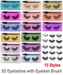 15 Styles Natural False Eyelashes Soft Thick Natural 3D Mink Eyelash Glitter Extension Mink Lashes With Eyelash Brush Eye Make1878150