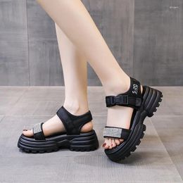 Sandals Women Platform Rhinestone Beach Wedge Heel 2023 Summer Shoes Casual Hook Loop Slides Slippers Chunky
