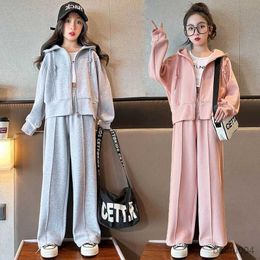 Clothing Sets 5 8 10 12 14 Years Teen Girls Clothing Sets Spring Autumn Casual Zipper Coats + Pants 2Pcs Outfits Kids Suits