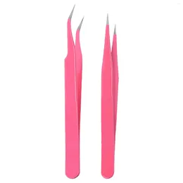 Makeup Brushes 2pcs Straight Curved Tip Portable Salon Stainless Steel Application Eyelash Tweezer Craft Tool Durable Nail Art Lash