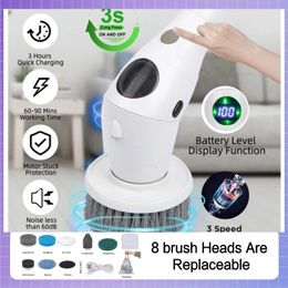 Vacuums Electric Brush Cleaning Products for Home With LED Light 8 in 1 Water Proof Rotatable Three Gear Adjustment Household Drill 231108