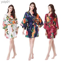 Women's Sleepwear Satin Kimono Style Women Nightwear Floral Robe WQ79L231109