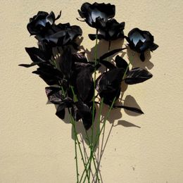 Decorative Flowers 9Pcs Artificial Black Rose Flower Bouquet Simulation Roses Picks Home Room Wedding Party Floral Decoration