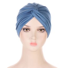 India Plain Headwrap Women Muslim Hijab Inner Caps Islam Knotted Hat Chemo Beanies Hair Accessories Bandana Headband