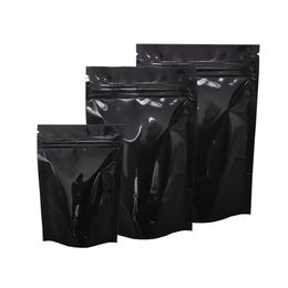 100pcs Resealable Black Doypack Aluminium Foil Bags Packaging Food Beans Dried Coffee Flower Tea Storage Small Zip Lock Stand Up Mylar Pouch