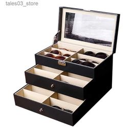 Jewellery Boxes 18 Grids Three Layers PU Leather Glasses Storage Box Case Jewellery Sunglasses Eyewear Display Organiser Holder Casket Gift Boxes Q231109