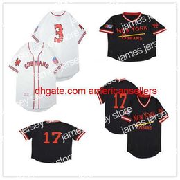 Baseball Jerseys Men's Cubans #17 #3 BUTTON-DOWN Black White Mesh Retro Jersey Stitched