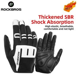 Cycling Gloves ROCKBROS Men's Cycling Full Gloves Spring Autumn Bike Cycling Gloves Sports Shockproof Breathable Mountain Bicycle Gloves 231109