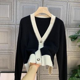 Women's Blouses 23 Black Long Sleeved Studded V-neck Style Cashmere Cardigan Knitted Jacket For Women