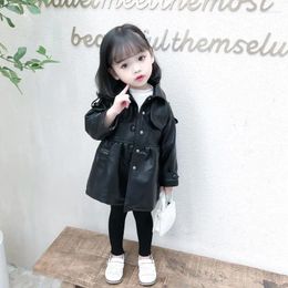 Jackets 2023 Kawaii Toddler Medium-sized Children's Autumn And Winter Long PU Leather Exquisite Small Windproof